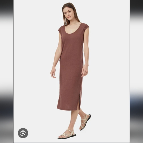 NWT Tentree Brown Midi Dress Recycled Materials - Picture 1 of 5